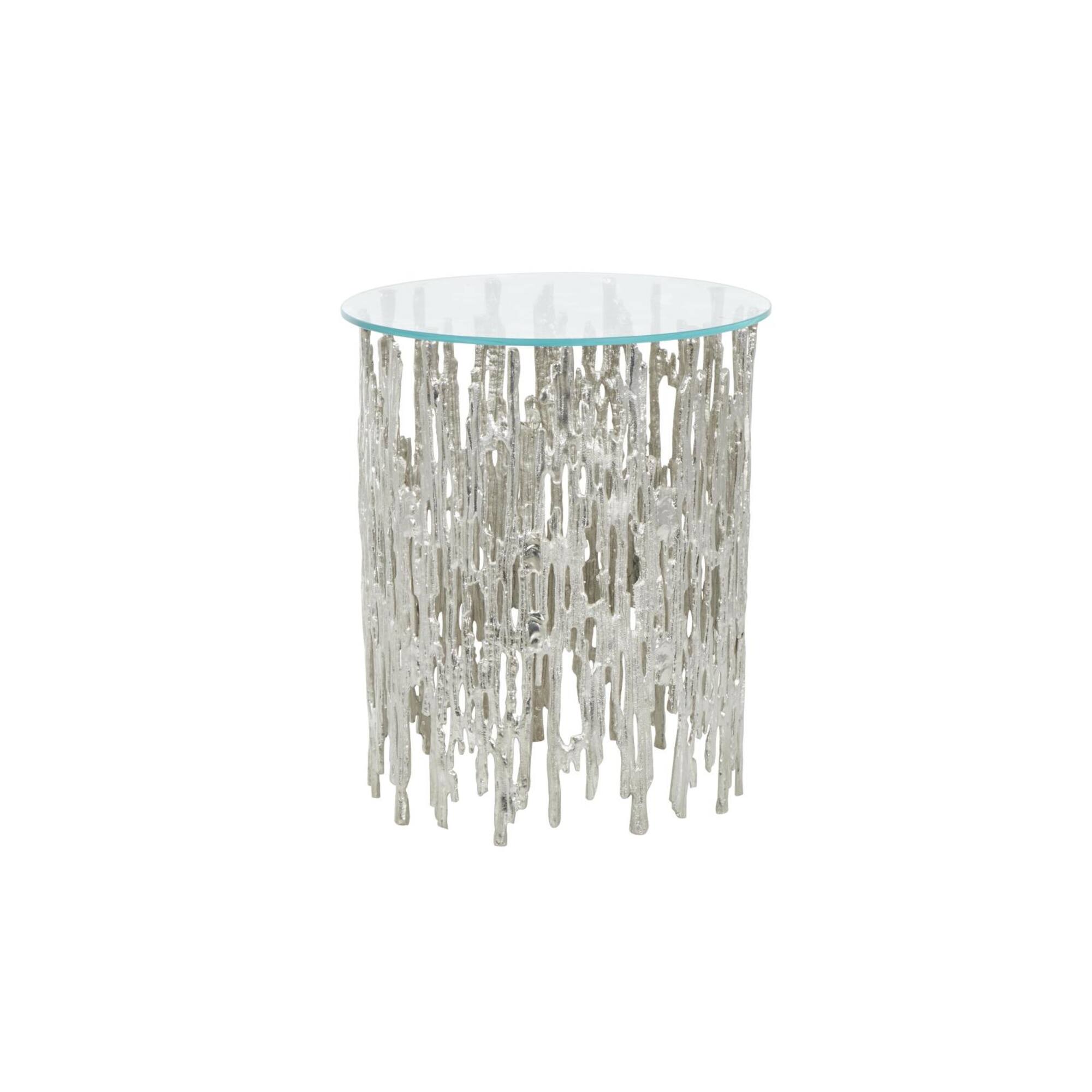 21" Silver Aluminum Accent Table with Glass Tabletop
